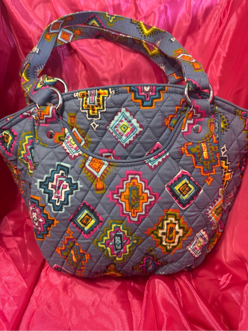Quilted blue Geometric Print Tote Bag - Stylish Everyday Carry